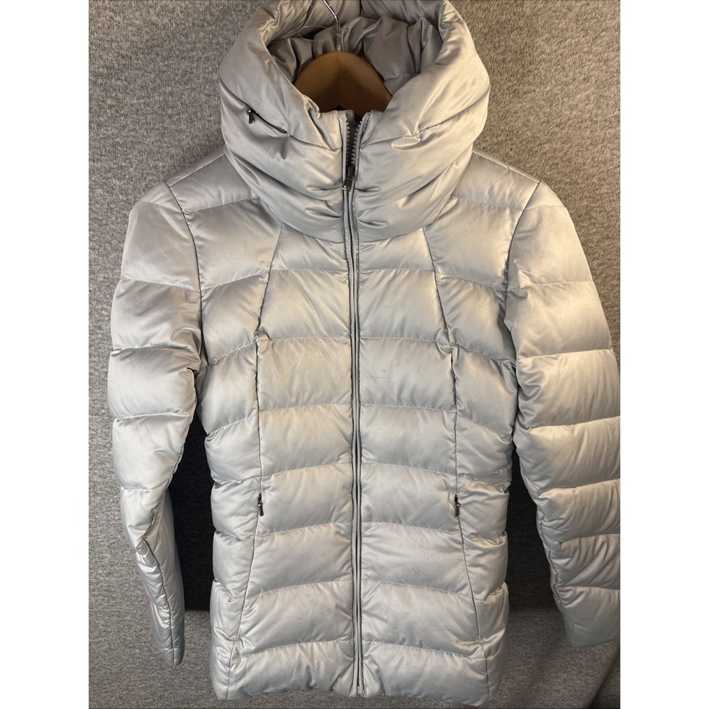 Patagonia Downtown Jacket Womens XS Gray Down Hooded Quilted Puffer 28602 Read